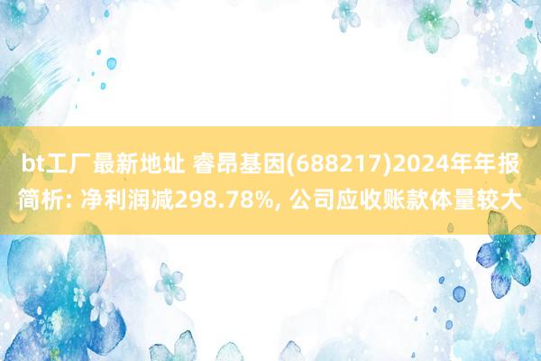 bt工厂最新地址 睿昂基因(688217)2024年年报简析: 净利润减298.78%， 公司应收账款体量较大